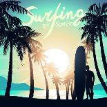 Surfing at Sunrise with a Longboard Surfer-Adam Fahey-Stretched Canvas