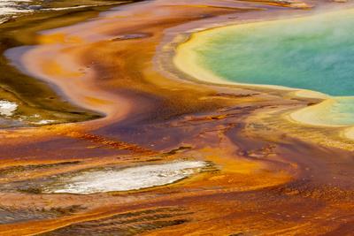 Patterns in bacterial mat around Grand Prismatic spring, Midway Geyser Basin, Yellowstone NP, WY
