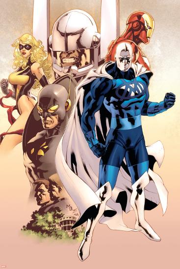 Adam: Legend Of The Blue Marvel No.1 Cover: Blue Marvel, Yellowjacket, Ms. Marvel and Iron Man-Mat Broome-Lamina Framed Poster