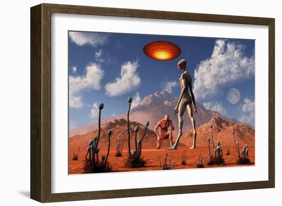 Adam Meeting an Alien Reptoid Being-Stocktrek Images-Framed Art Print