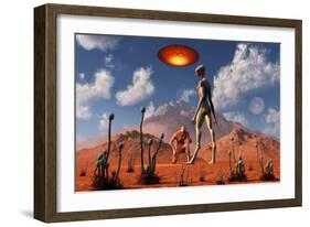 Adam Meeting an Alien Reptoid Being-Stocktrek Images-Framed Art Print