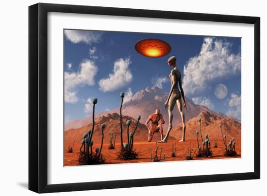 Adam Meeting an Alien Reptoid Being-Stocktrek Images-Framed Art Print