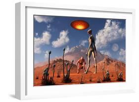 Adam Meeting an Alien Reptoid Being-Stocktrek Images-Framed Art Print