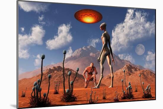 Adam Meeting an Alien Reptoid Being-Stocktrek Images-Mounted Art Print