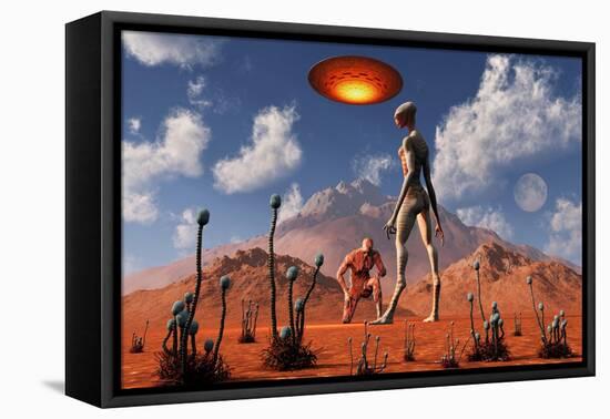Adam Meeting an Alien Reptoid Being-Stocktrek Images-Framed Stretched Canvas