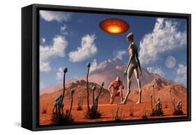 Adam Meeting an Alien Reptoid Being-Stocktrek Images-Framed Stretched Canvas