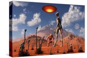 Adam Meeting an Alien Reptoid Being-Stocktrek Images-Stretched Canvas