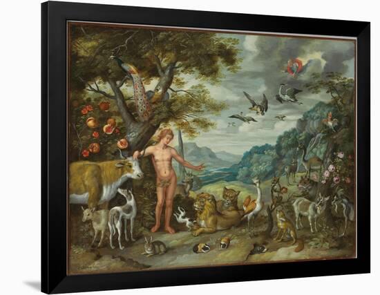 Adam Naming the Animals, from the Story of Adam and Eve-Jan Brueghel the Younger-Framed Giclee Print