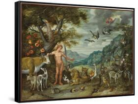 Adam Naming the Animals, from the Story of Adam and Eve-Jan Brueghel the Younger-Framed Stretched Canvas