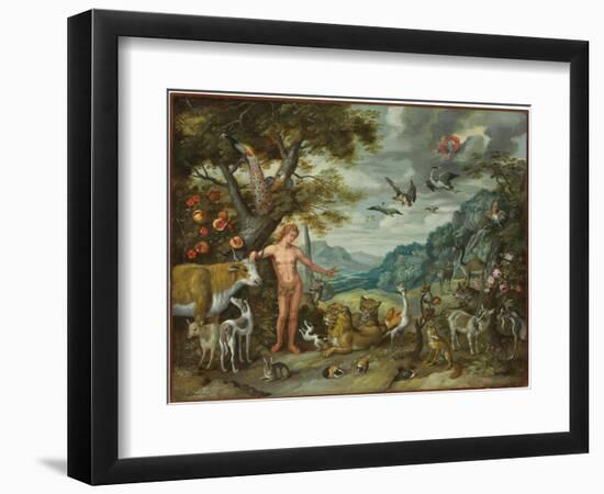 Adam Naming the Animals, from the Story of Adam and Eve-Jan Brueghel the Younger-Framed Premium Giclee Print