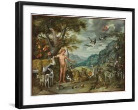 Adam Naming the Animals, from the Story of Adam and Eve-Jan Brueghel the Younger-Framed Giclee Print