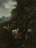 A Sherpherdess with Animals in a Mountainous Landscape-Adam Pijnacker-Art Print