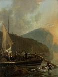 Boatmen Moored on the Shore of an Italian Lake-Adam Pijnacker-Stretched Canvas