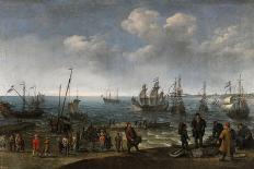 Men-Of-War Sailing Out of an Estuary with Figures in the Forground-Adam Willaerts-Giclee Print
