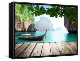 Adaman Sea and Wooden Boat in Thailand-Iakov Kalinin-Framed Stretched Canvas
