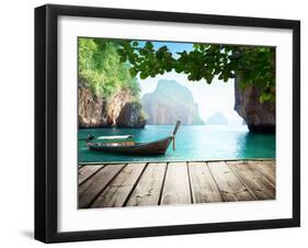 Adaman Sea and Wooden Boat in Thailand-Iakov Kalinin-Framed Photographic Print