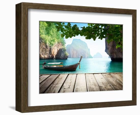 Adaman Sea and Wooden Boat in Thailand-Iakov Kalinin-Framed Photographic Print