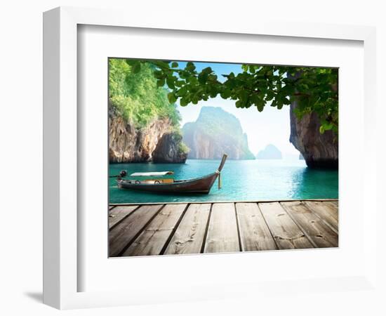 Adaman Sea and Wooden Boat in Thailand-Iakov Kalinin-Framed Photographic Print