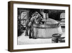 Adding Hops to Boiling Beer in an American Brewery, 1885-null-Framed Giclee Print
