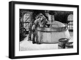 Adding Hops to Boiling Beer in an American Brewery, 1885-null-Framed Giclee Print