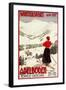 Adelboden, Switzerland - Woman Skier Overlooking Adelboden Poster-Lantern Press-Framed Art Print