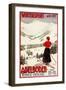 Adelboden, Switzerland - Woman Skier Overlooking Adelboden Poster-Lantern Press-Framed Art Print