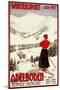 Adelboden, Switzerland - Woman Skier Overlooking Adelboden Poster-Lantern Press-Mounted Art Print