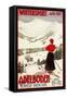 Adelboden, Switzerland - Woman Skier Overlooking Adelboden Poster-Lantern Press-Framed Stretched Canvas