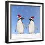Adelie Penguin Holding Hands Wearing Christmas Hats-null-Framed Photographic Print