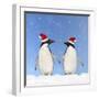 Adelie Penguin Holding Hands Wearing Christmas Hats-null-Framed Photographic Print