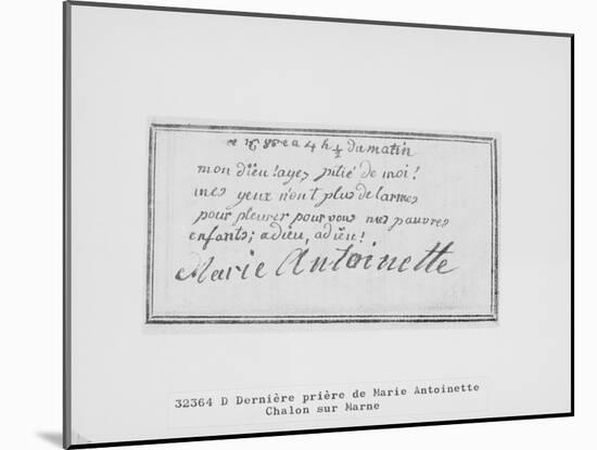 Adieu de Marie-Antoinette à ses enfants inscrit sur son livre de prière-null-Mounted Giclee Print