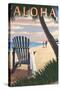 Adirondack Chairs and Sunset - Aloha-Lantern Press-Stretched Canvas