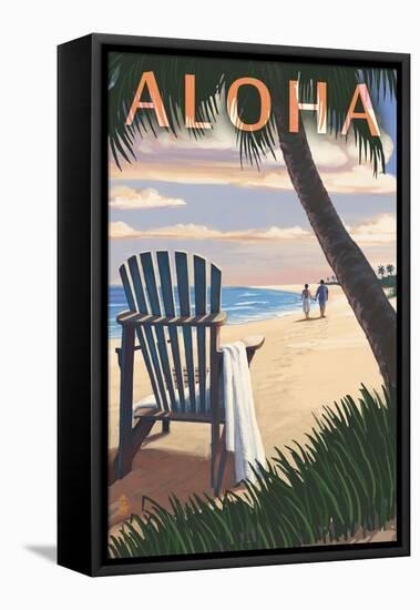 Adirondack Chairs and Sunset - Aloha-Lantern Press-Framed Stretched Canvas