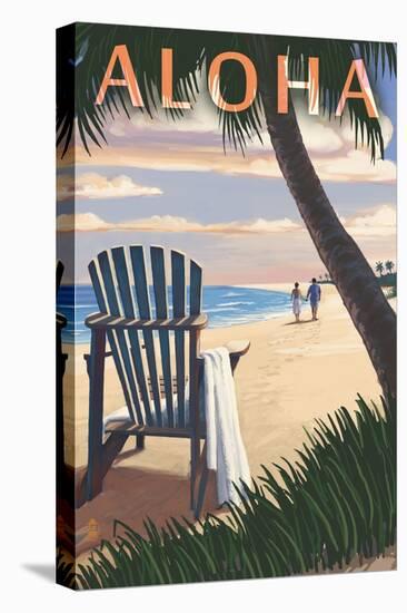 Adirondack Chairs and Sunset - Aloha-Lantern Press-Stretched Canvas
