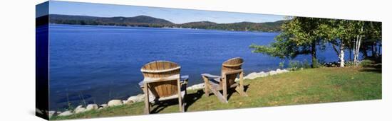 Adirondack Chairs on a Lawn, Fourth Lake, Adirondack Mountains, Adirondack State Park, NY, USA-null-Stretched Canvas