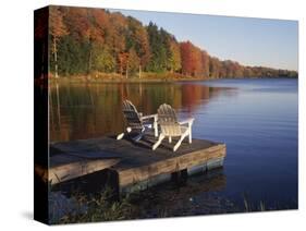 Adirondack Chairs on Dock at Lake-Ralph Morsch-Stretched Canvas