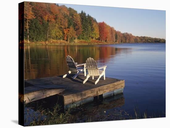 Adirondack Chairs on Dock at Lake-Ralph Morsch-Stretched Canvas