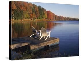 Adirondack Chairs on Dock at Lake-Ralph Morsch-Stretched Canvas