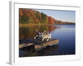 Adirondack Chairs on Dock at Lake-Ralph Morsch-Framed Photographic Print