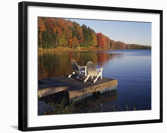 Adirondack Chairs on Dock at Lake-Ralph Morsch-Framed Photographic Print