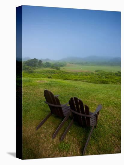 Adirondack Chairs on Lawn at Martha's Vineyard with Fog over Trees in the Distant View-James Shive-Stretched Canvas