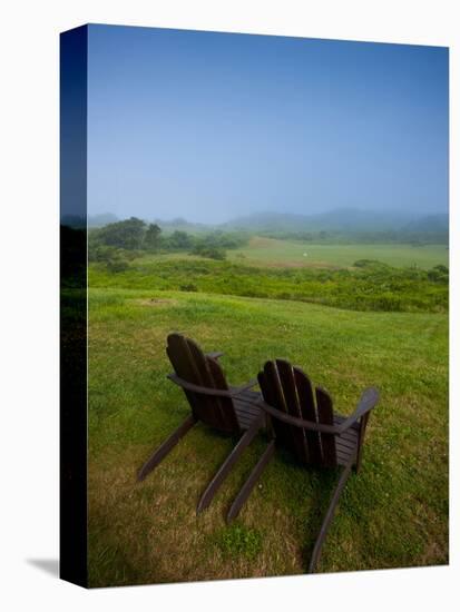 Adirondack Chairs on Lawn at Martha's Vineyard with Fog over Trees in the Distant View-James Shive-Stretched Canvas