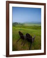 Adirondack Chairs on Lawn at Martha's Vineyard with Fog over Trees in the Distant View-James Shive-Framed Photographic Print