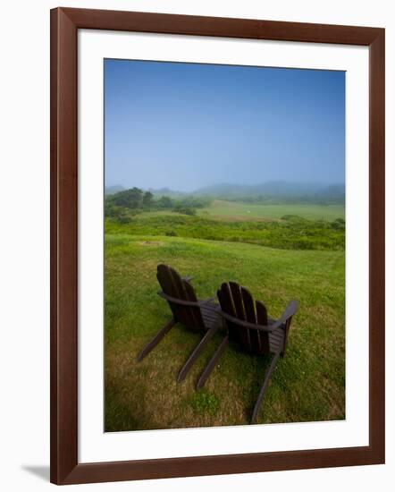 Adirondack Chairs on Lawn at Martha's Vineyard with Fog over Trees in the Distant View-James Shive-Framed Photographic Print