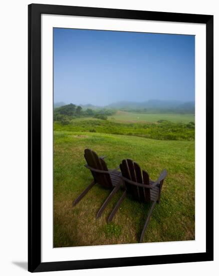 Adirondack Chairs on Lawn at Martha's Vineyard with Fog over Trees in the Distant View-James Shive-Framed Photographic Print