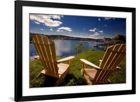 Adirondack Chairs Overlooking Booth Bay Harbor-George Oze-Framed Photographic Print