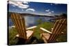 Adirondack Chairs Overlooking Booth Bay Harbor-George Oze-Stretched Canvas