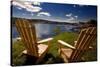 Adirondack Chairs Overlooking Booth Bay Harbor-George Oze-Stretched Canvas