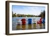 Adirondack Chairs Partially Submerged in the Lake Muskoka, Ontario, Canada-null-Framed Photographic Print