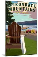 Adirondack Mountains, New York - Adirondack Chair and Lake-Lantern Press-Mounted Art Print